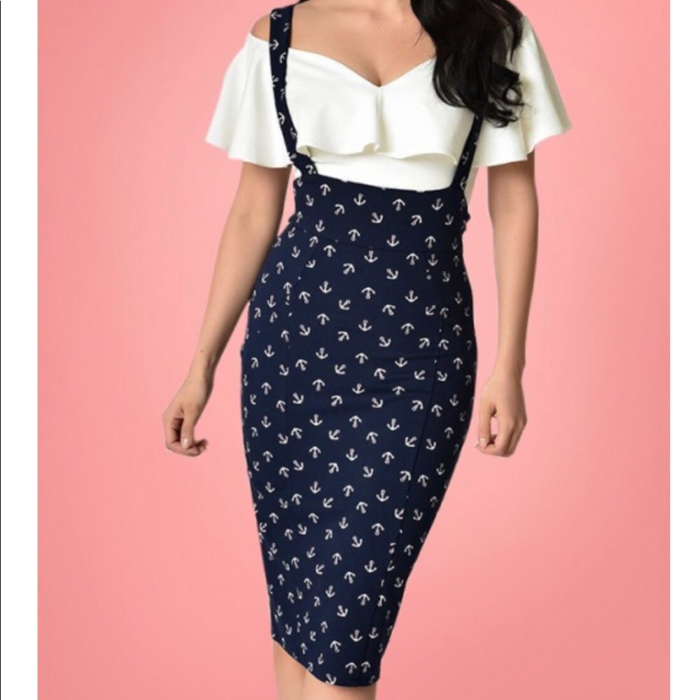 Sabrina Anchor Suspender Pencil Skirt Pin up